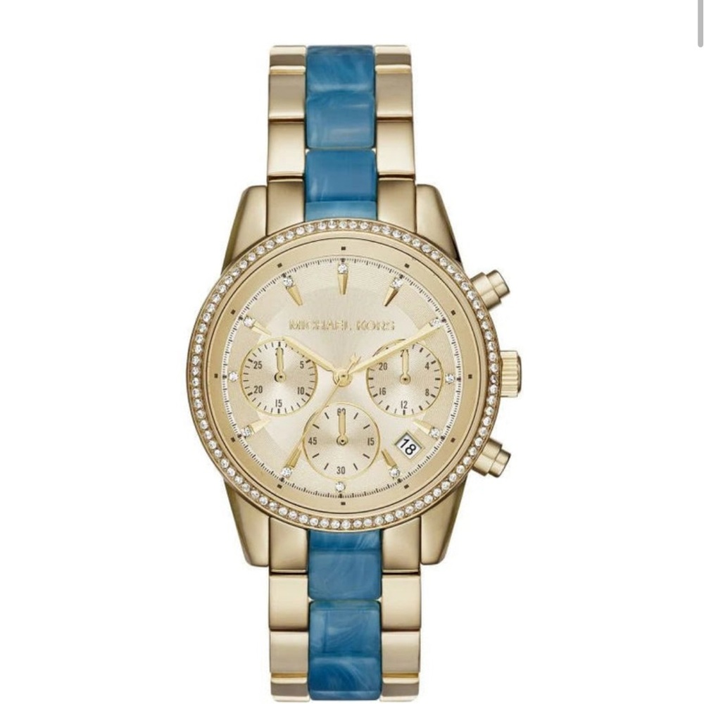 Michael Kors Women's Gold and Blue Chronograph Watch